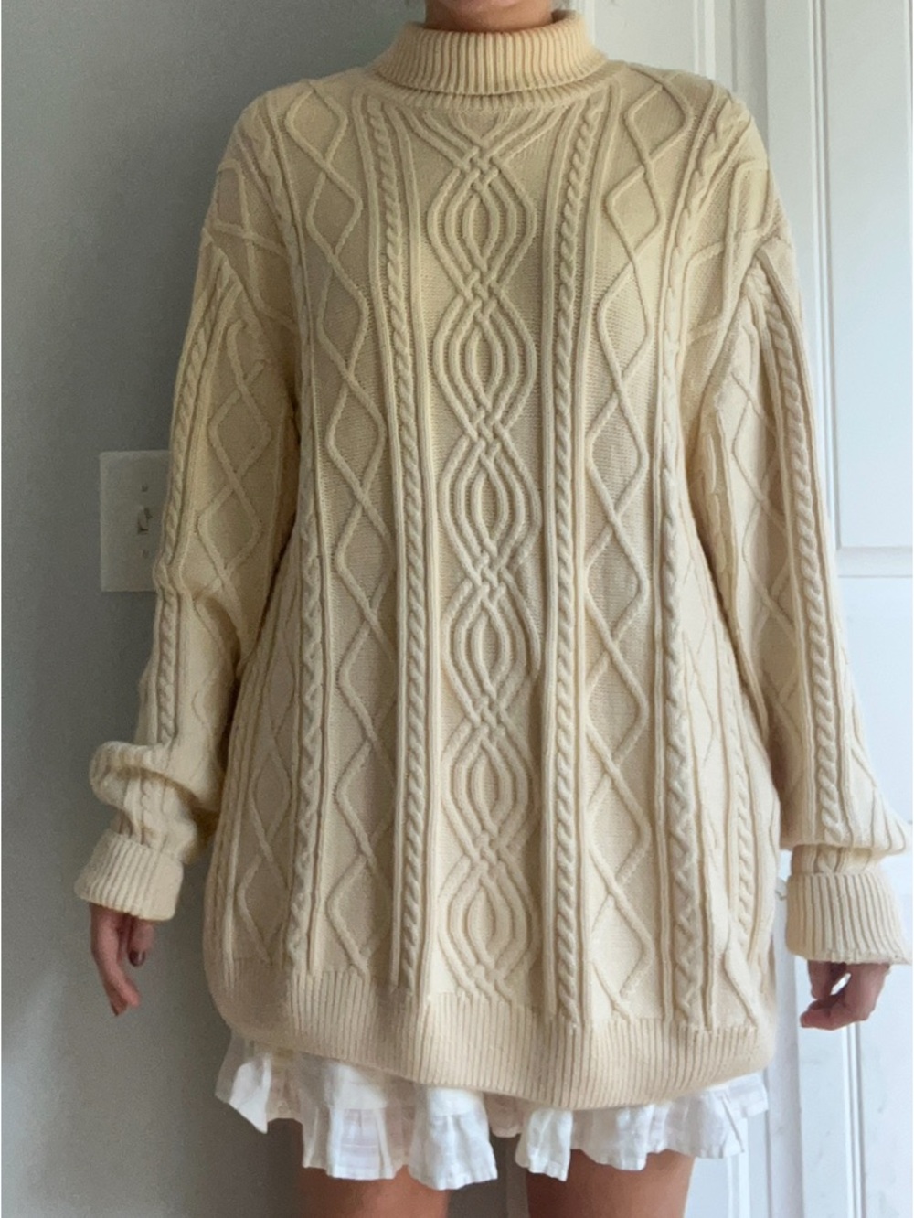 Vintage Cable Knit Fisherman Turtleneck Sweater Scandi Gilmore Size Small Cotton